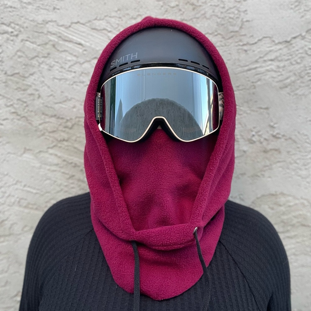 Wine Ski Hood - fits over the helmet, fleece hood, balaclava, snowboard snood